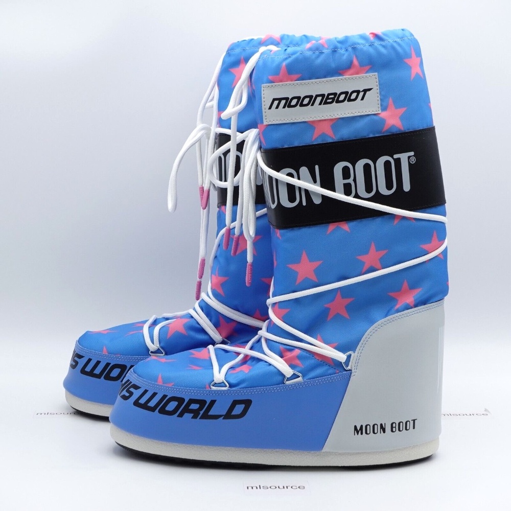 NEW MOON BOOT Icon Retrobiker Snow Boots Men's 11.5-13 / EU 45-47 Blue/White